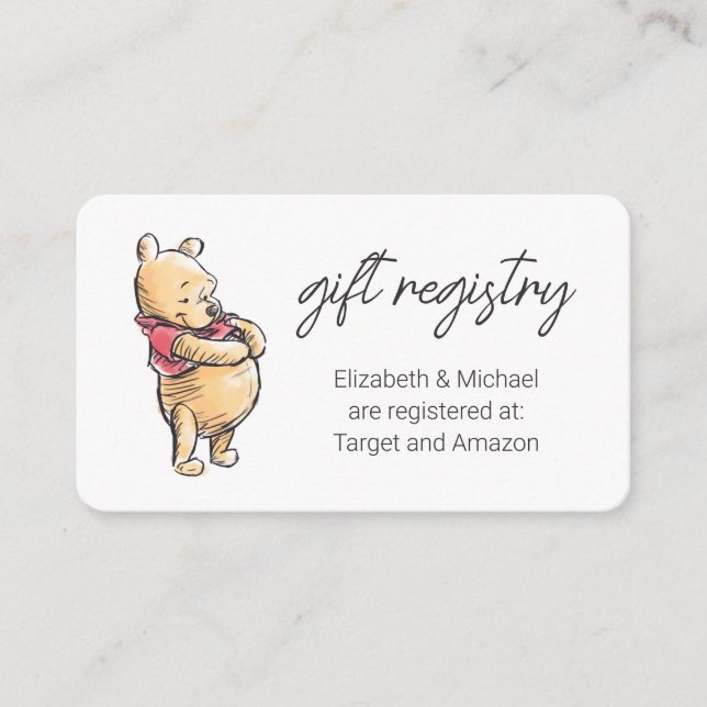 Sketch Winnie the Pooh  Baby Shower Gift Registry Enclosure Card (Front)