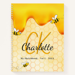 Sketchbook bee honey dripping monogram notebook