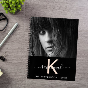 Sketchbook black peach photo monogram notebook