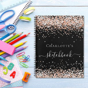 Sketchbook black rose gold name script notebook