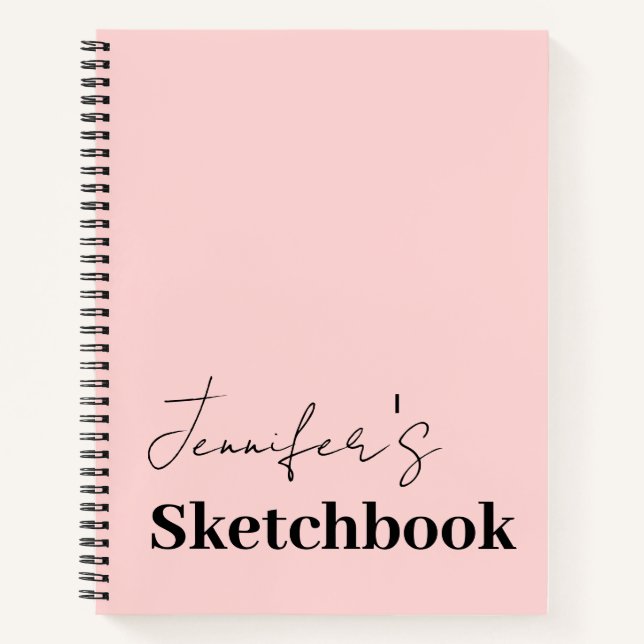 Sketchbook Blush Pink Black Script Personalized Notebook (Front)