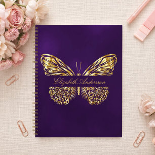 Sketchbook butterfly purple gold elegant name notebook