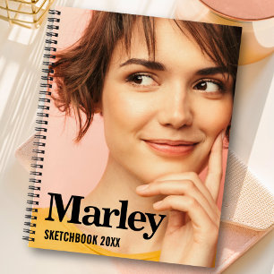 Sketchbook Custom Photo Cute Black Monogram Name Notebook