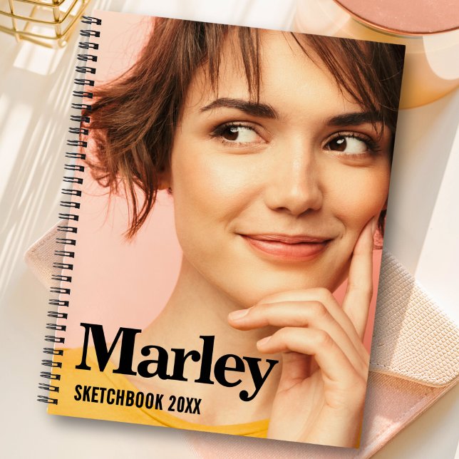 Sketchbook Custom Photo Cute Black Monogram Name Notebook (Creator Uploaded)