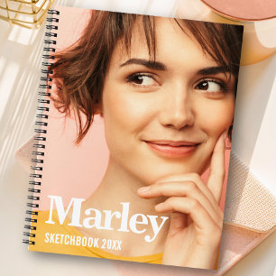 Sketchbook Custom Photo Cute White Monogram Name Notebook