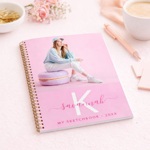 Sketchbook custom photo pink monogram notebook