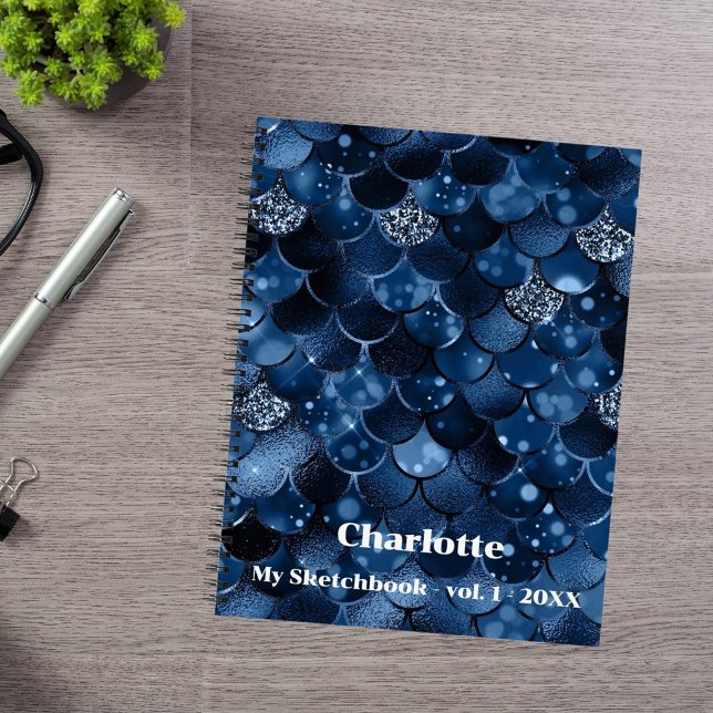 Sketchbook dark blue mermaid scales name notebook (Creator Uploaded)