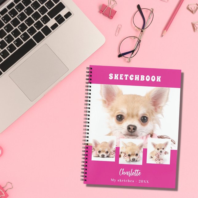 Sketchbook dog pet hot pink photo collage notebook (Creator Uploaded)