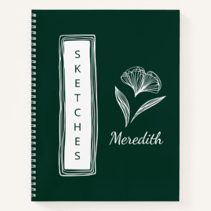 Sketchbook Emerald Green Personalized Floral Notebook