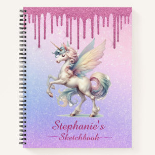 Sketchbook Fairy Unicorn Dripping Pink Glitter Notebook