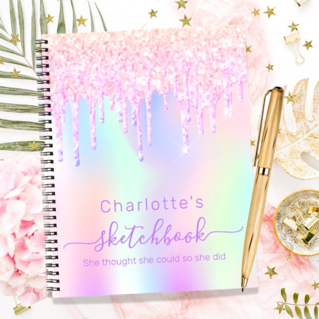 Sketchbook glitter holographic pink motivational notebook (Creator Uploaded)