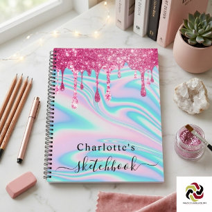Sketchbook Holographic Pink Drips Girl  Notebook