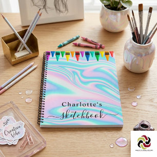 Sketchbook Holographic Pink Drips Girl  Notebook