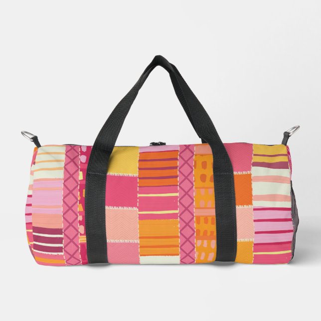 Sketchbook Marks-Textured Multicoloured Stripes Duffle Bag (Front)
