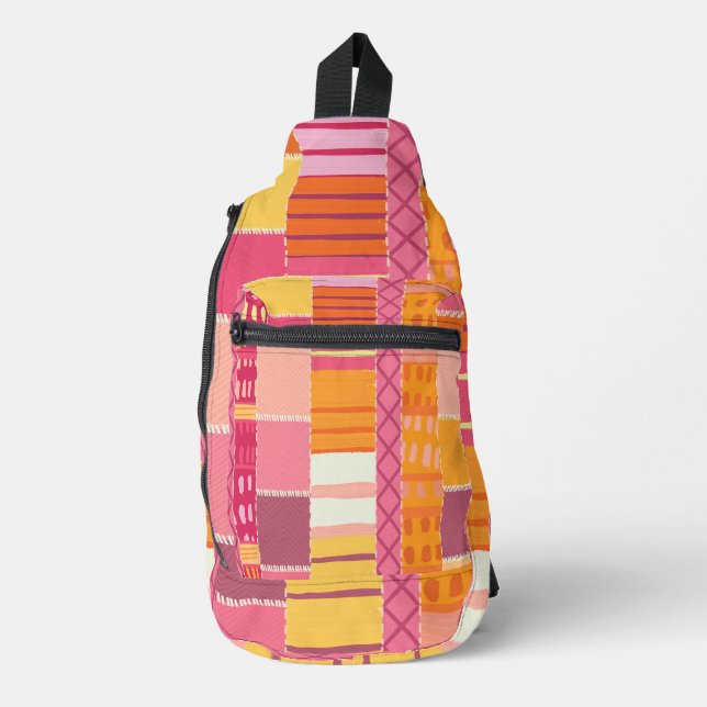 Sketchbook Marks-Textured Multicoloured Stripes Sling Bag (Front)