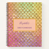 Sketchbook mermaid scales pink purple glitter name notebook (Front)