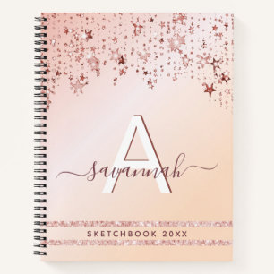 Sketchbook monogram rose gold pink stars notebook