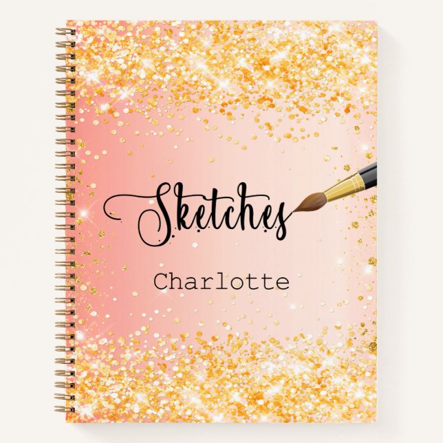 Sketchbook orange gold glitter paint notebook (Front)