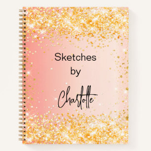Sketchbook orange gold script notebook