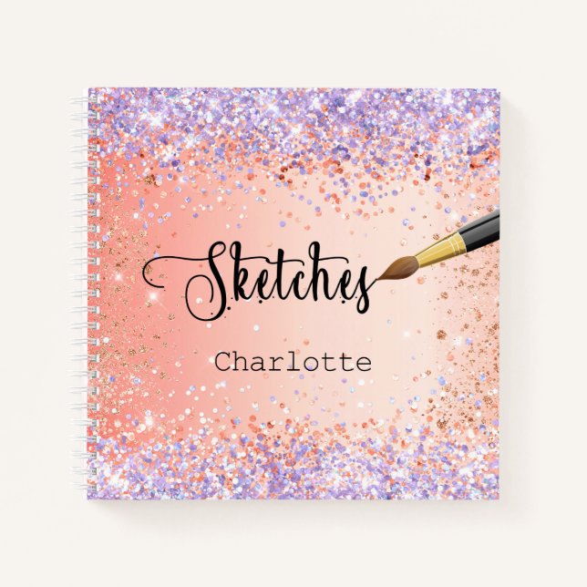 Sketchbook orange rose gold lavender paint notebook (Front)