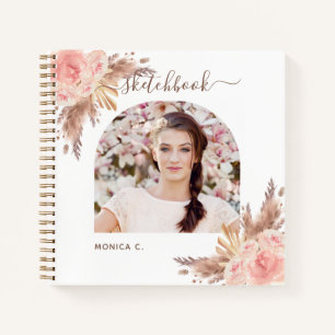 Sketchbook pampas grass rose gold floral photo notebook
