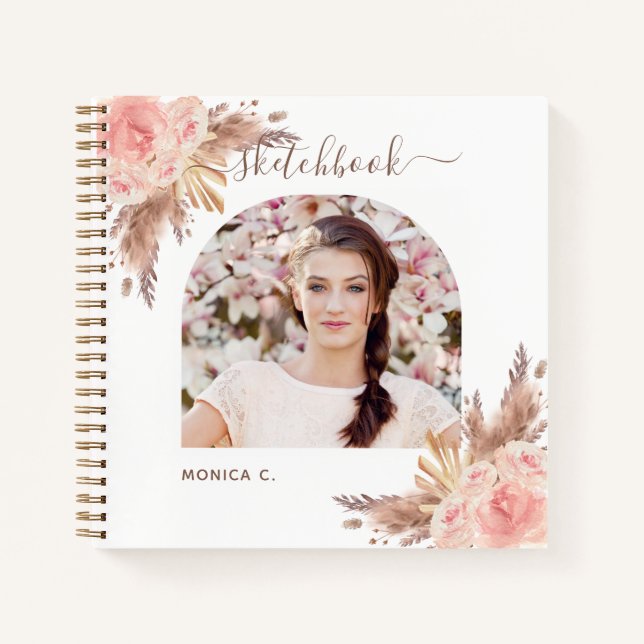 Sketchbook pampas grass rose gold floral photo notebook (Front)