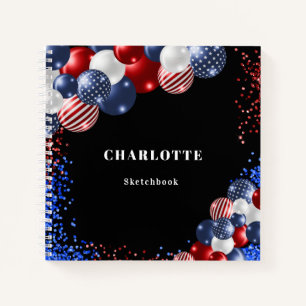 Sketchbook patriotic red white blue black balloons notebook