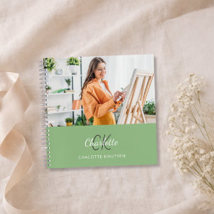 Sketchbook photo sage green monogram notebook