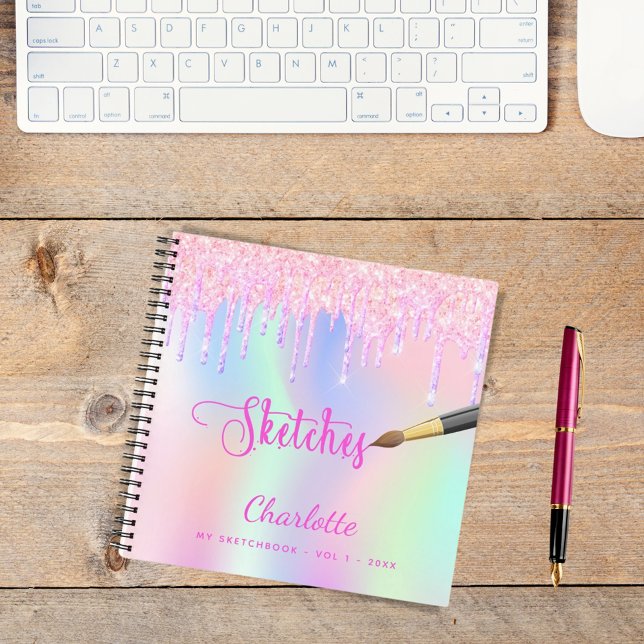 Sketchbook pink purple glitter drips holographic notebook (Creator Uploaded)