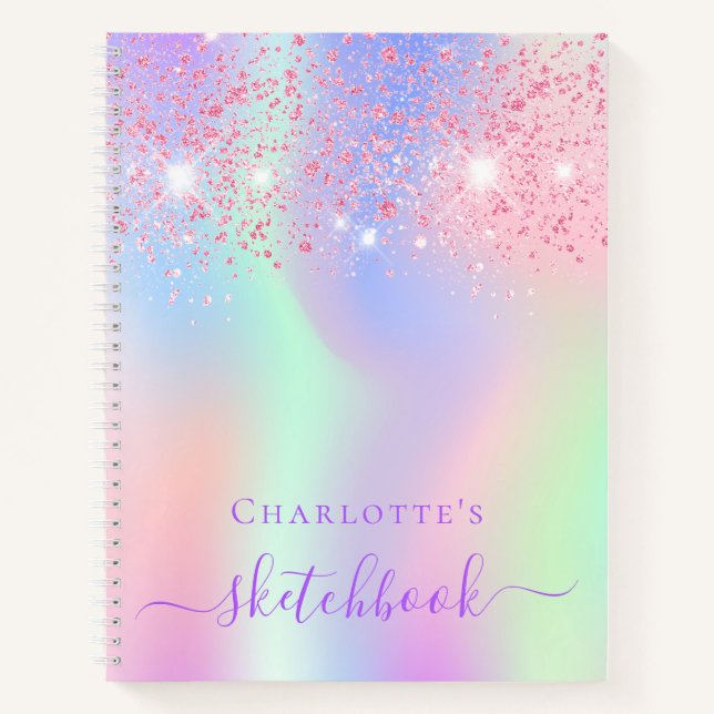 Sketchbook pink purple holographic girl notebook (Front)