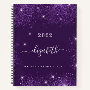 Sketchbook purple glitter dust name script notebook