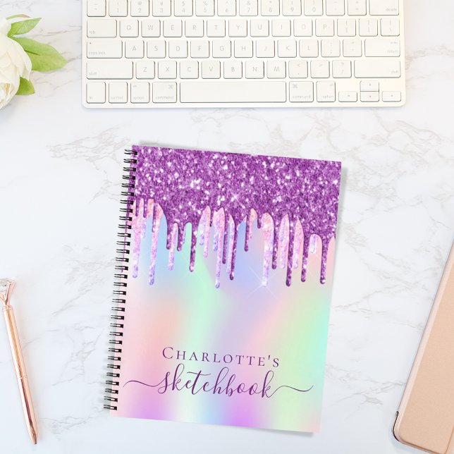 Sketchbook purple pink glitter drips holographic notebook (Creator Uploaded)