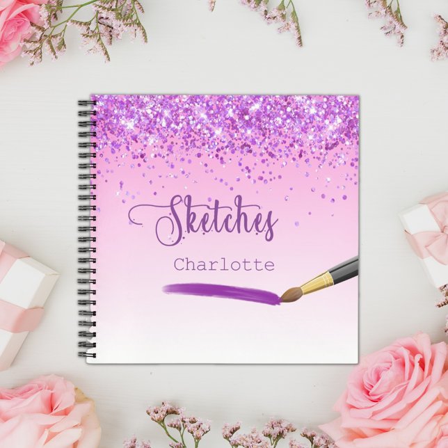Sketchbook purple pink glitter name paint notebook (Creator Uploaded)