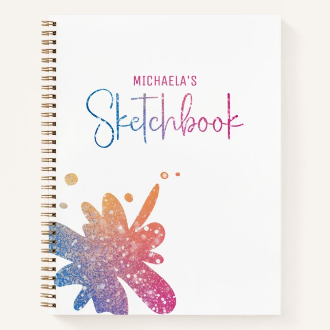 Sketchbook Rainbow Glitter Splatter Notebook (Front)