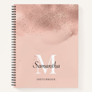 Sketchbook Rose Gold Glitter Dust Custom Monogram Notebook