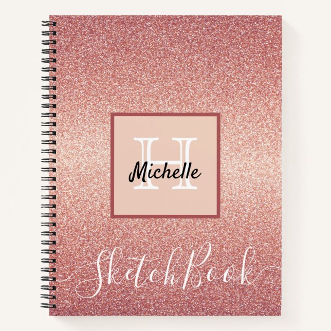 Sketchbook rose gold glitter monogram notebook (Front)