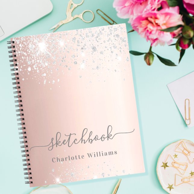 Sketchbook rose gold silver sparkles name  notebook (Creator Uploaded)
