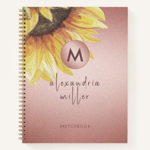 Sketchbook Rose Gold Sunflower Monogram Notebook