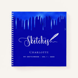 Sketchbook royal blue paint dripping name script notebook