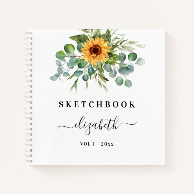 Sketchbook sunflowers eucalyptus greenery script notebook (Front)