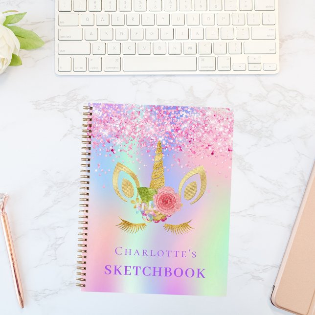 Sketchbook unicorn face pink purple holographic notebook (Creator Uploaded)