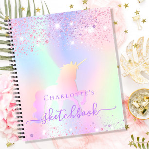 Sketchbook unicorn glitter pink iridescent name notebook