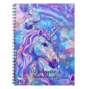 Sketchbook Unicorn Pink Blue Iridescent Name Notebook