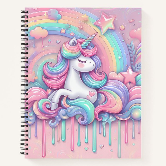 Sketchbook unicorn pink gold stars notebook (Front)