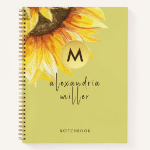 Sketchbook Watercolor Sunflower Monogram Notebook