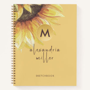 Sketchbook Watercolor Sunflower Monogram Notebook