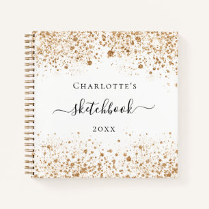 Sketchbook white gold glitter name elegant notebook