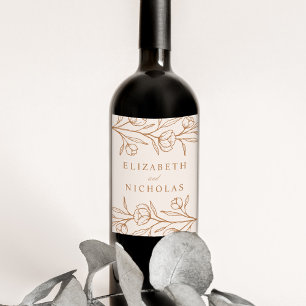Sketched Almond and Copper Floral Wedding Wine Label