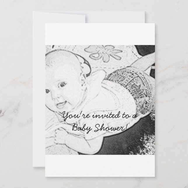 Sketched Baby Shower Invitation black print (Front)