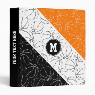 sketched basketballs line art black white orange binder